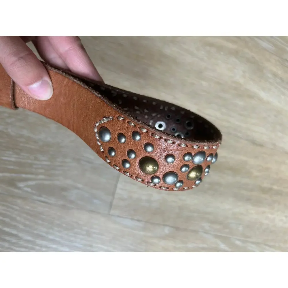 Western Studded Leather Belt Boho Festival CognacBrown PunkRock CowboyCowgirl